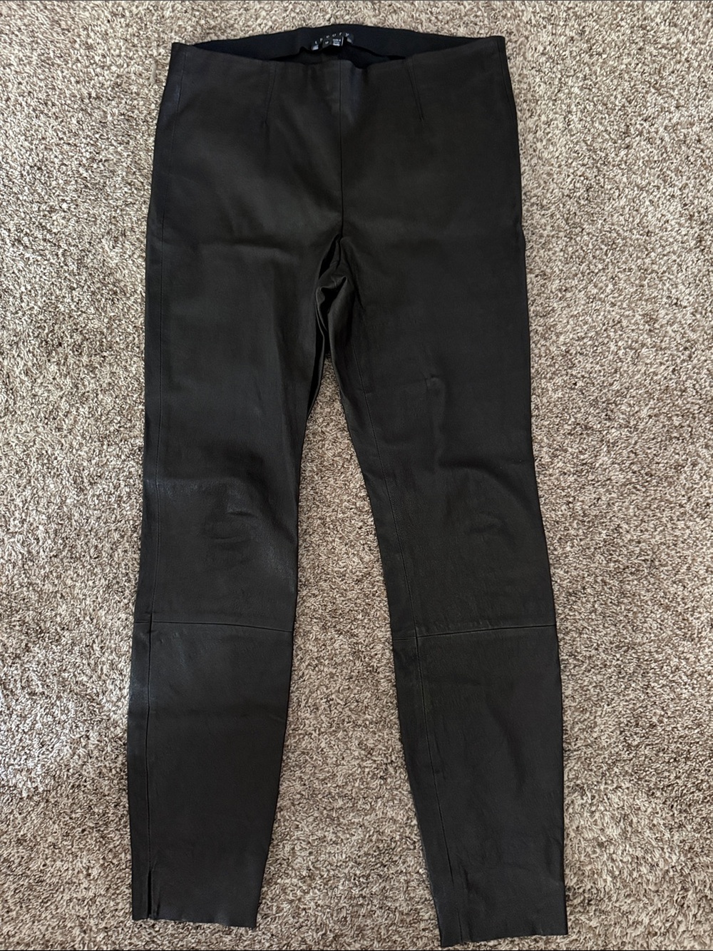 Theory Belisa L 100% Lamb Leather Black Dress Pants Slit‎ Ankle D0500225 Size 12